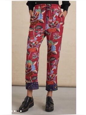 Anthropologie X Farm Rio Violetta Cropped Trousers Tropical Floral Ankle Pant S